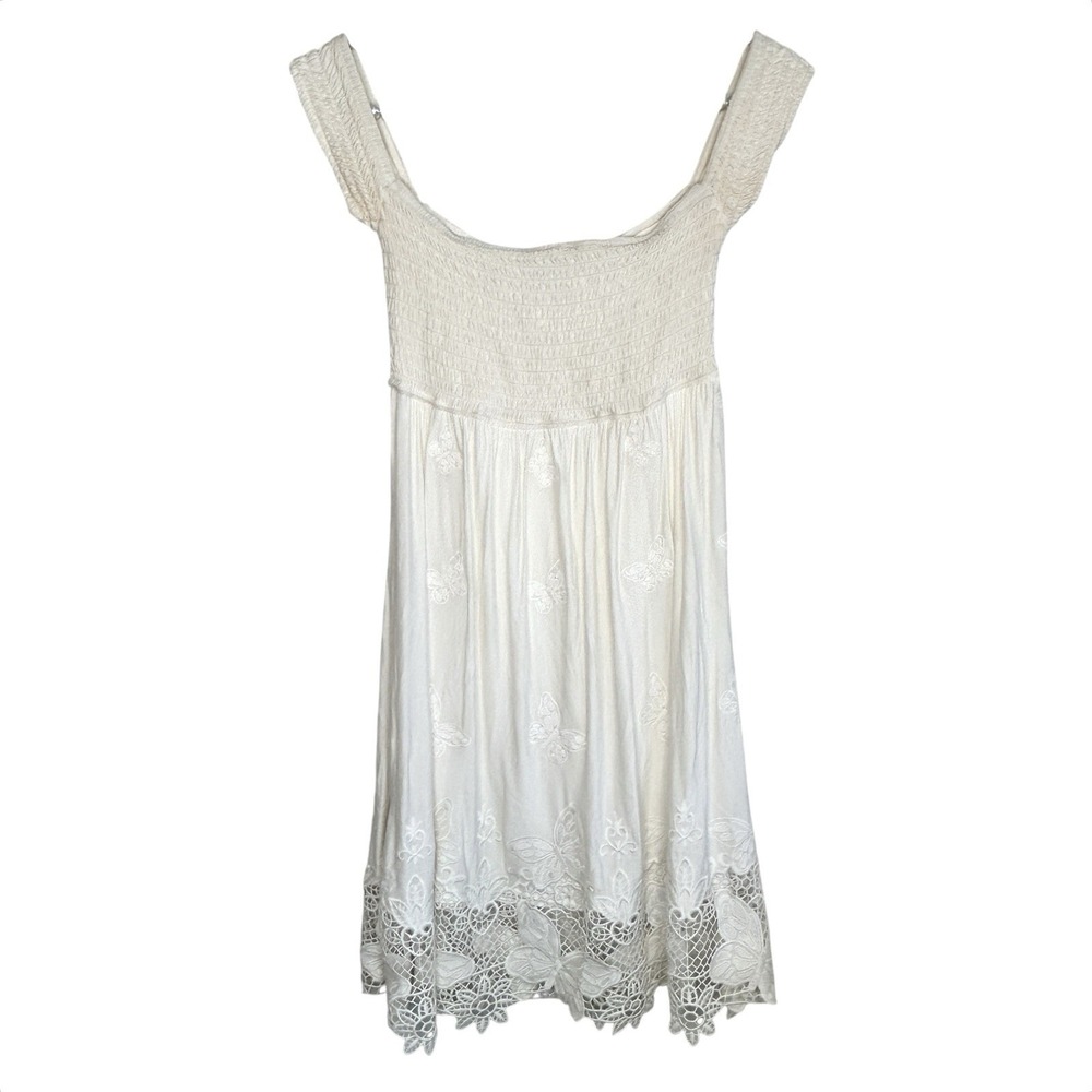 SKY Brand Y2k Boho Fairy Butterfly Lace Babydoll Mini Dress XS Cottage Smocked - Picture 1 of 8